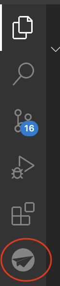 VSCode の Activity Bar に並ぶ拡張機能 SKYNovel（丸に紙飛行機）のアイコン
