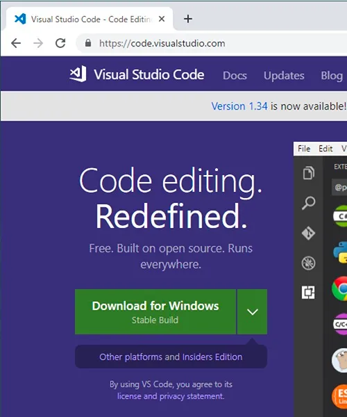 VSCode 公式サイトのダウンロードページ