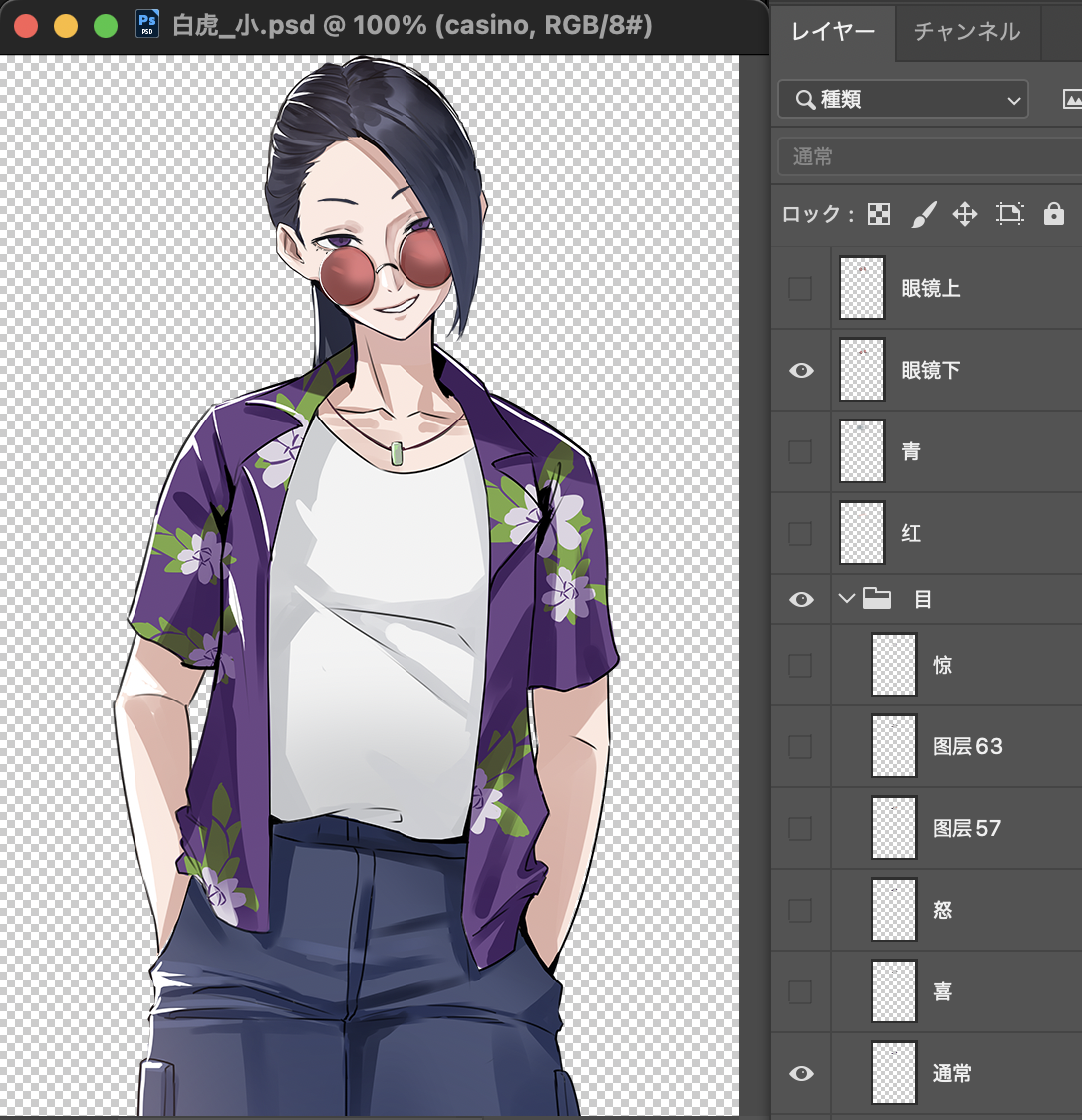 表情パーツごとにフォルダを分けた PSD レイヤの例